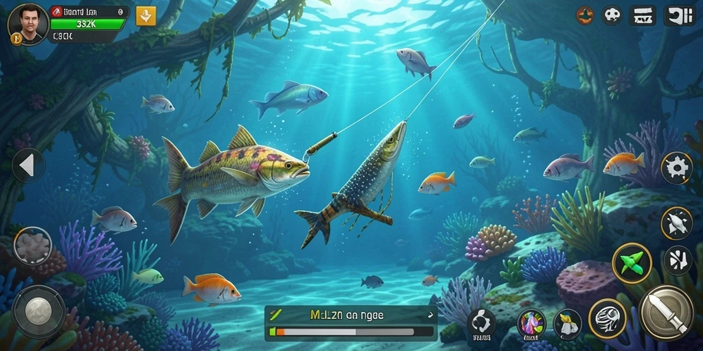 Gameplay memancing yang seru di 33ZK dengan ikan yang beragam.