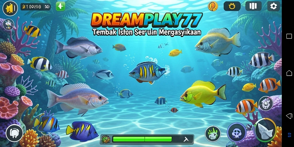 Screenshot gameplay Tembak Ikan DREAMPLAY77 yang memukau.