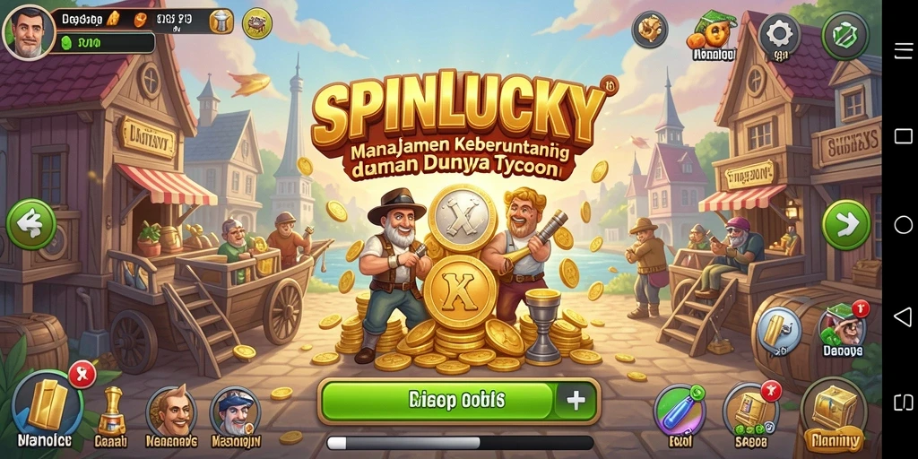 Screenshot gameplay SPINLUCKY dengan elemen manajemen Tycoon yang seru.